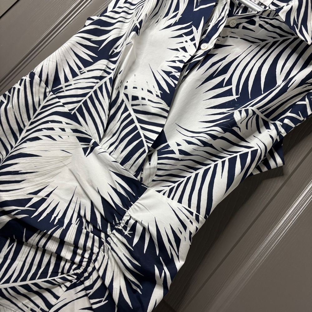 MILLY Maxwell Palm Print Poplin Dress Navy Blue & White Size 12 - Picture 5 of 15